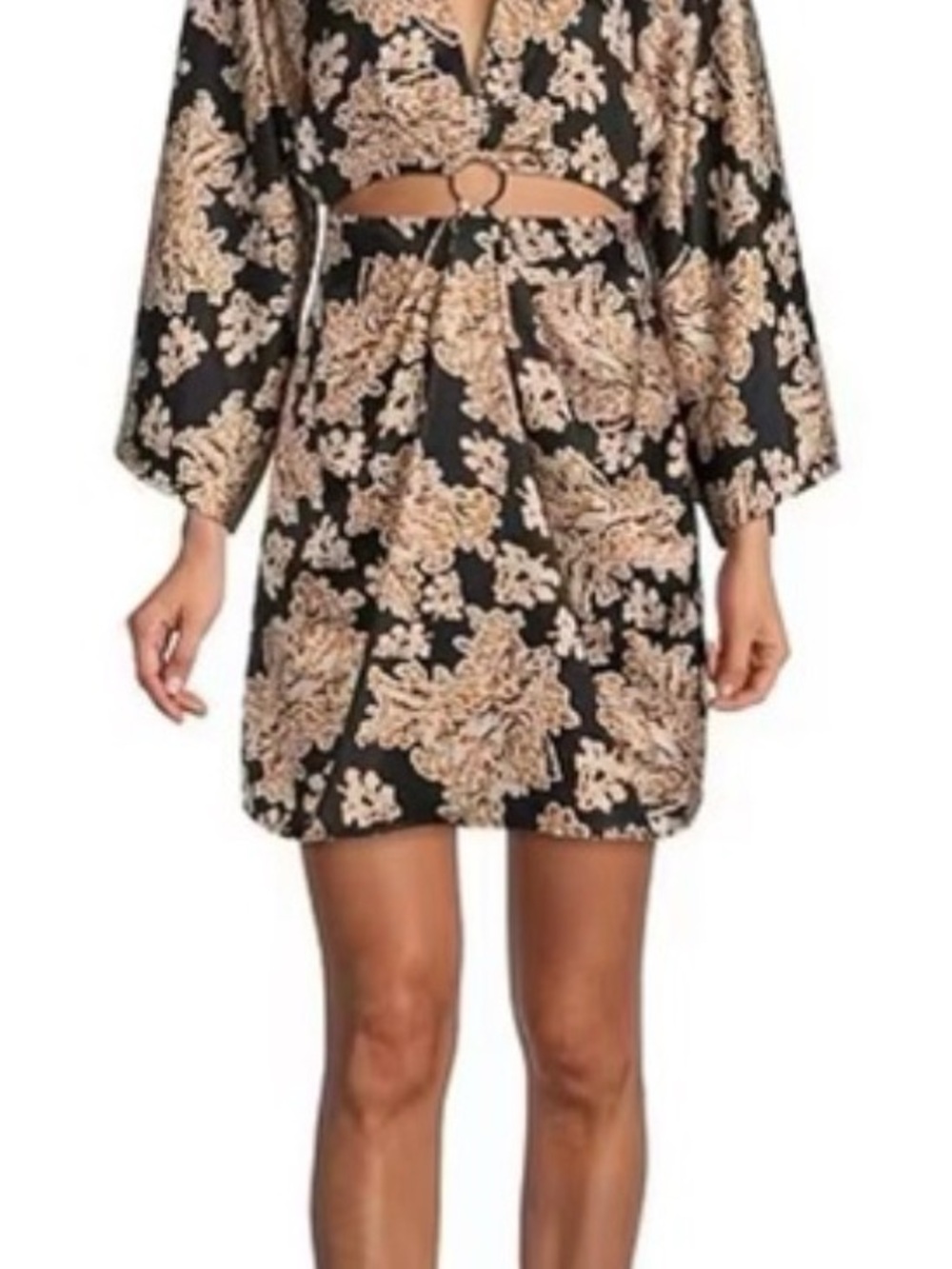 Gianni Bini Black and Cream Floral Ringed Front Mini Dress